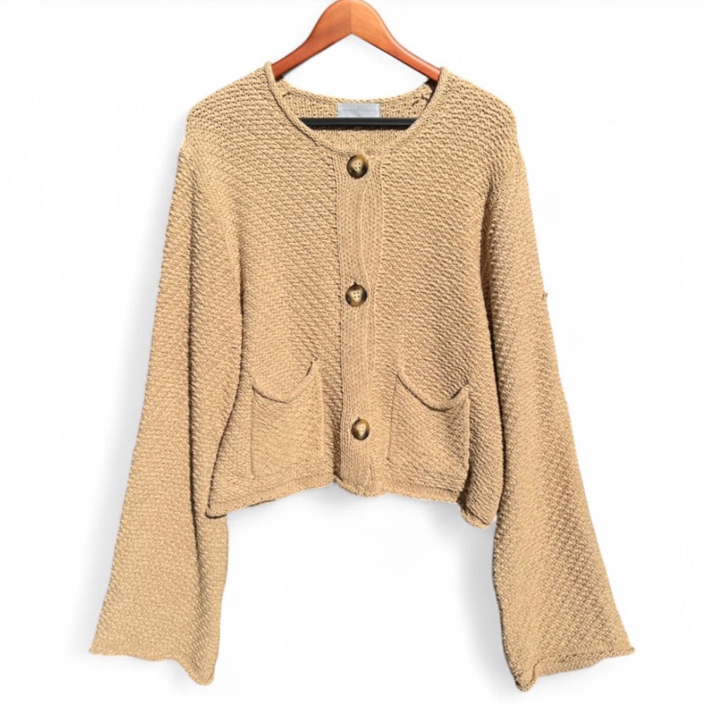 Modern Citizen Organic Cotton Cropped Oversized Drop Shoulder Tan Sweater S